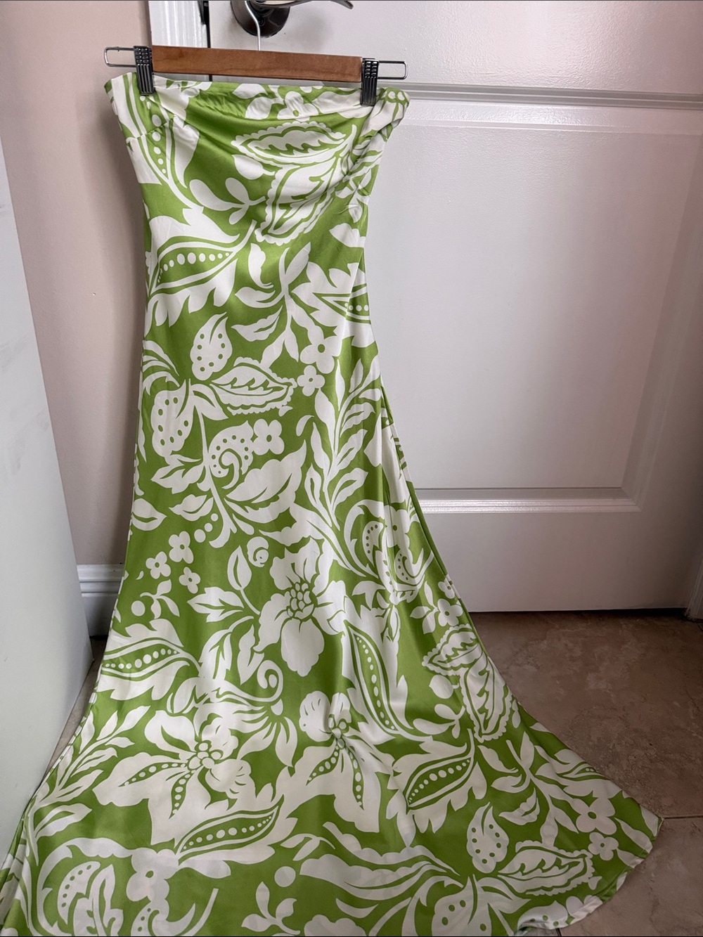Strapless Green and White Floral Maxi Dress